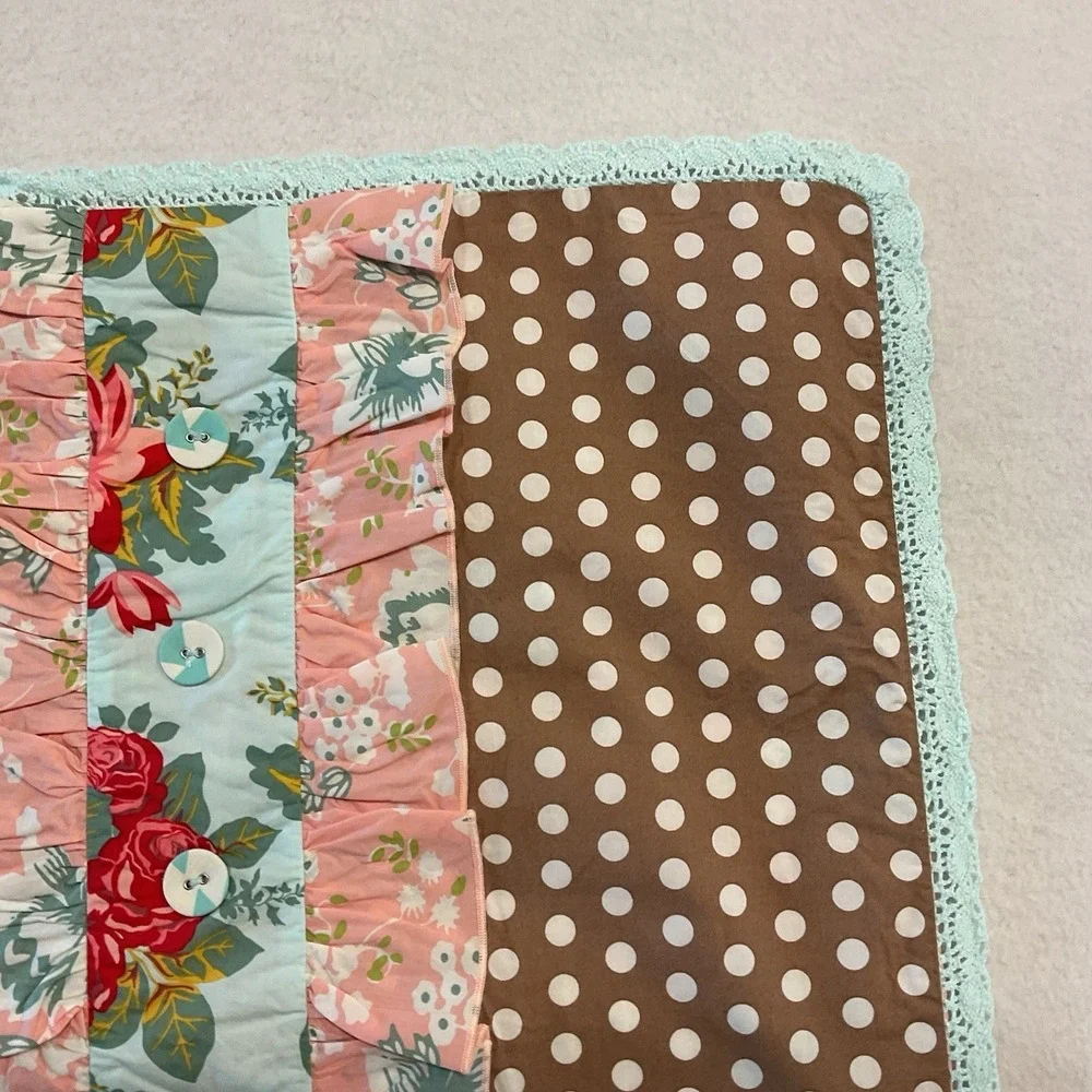 Matilda Jane Lazy Days Pillow Sham Brown Polka Dots Pink Floral Ruffles Lace